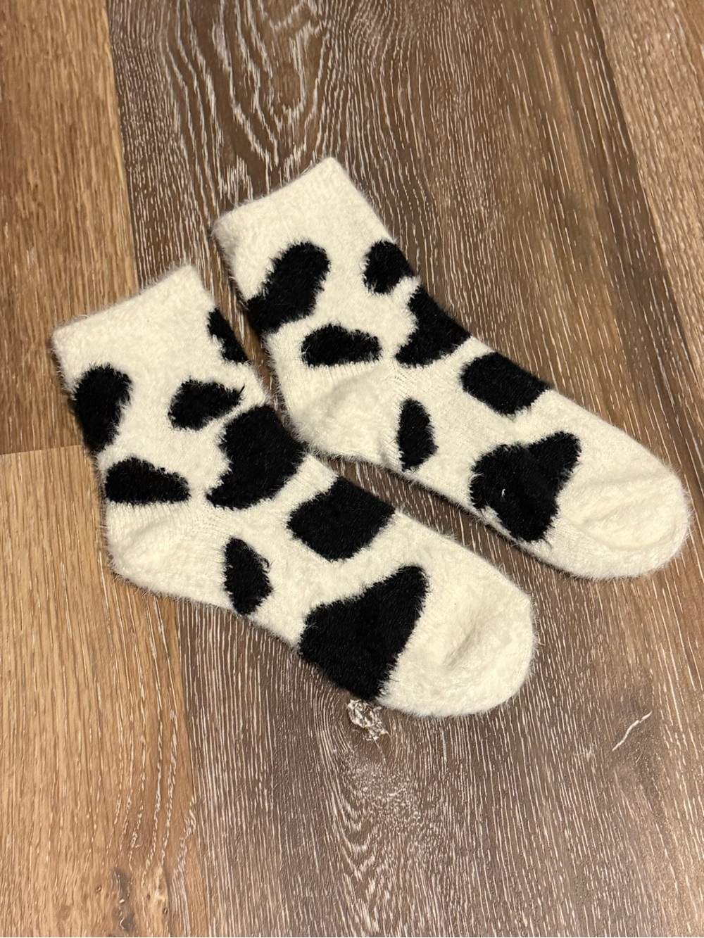 Cozy Black and White Cow Print Fuzzy Socks